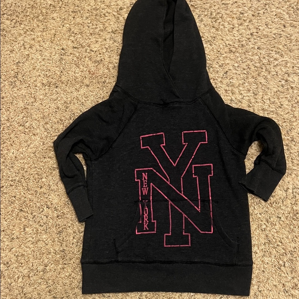 🔥4/$10 Old Navy Black Hoodie with Pink New York Graphic